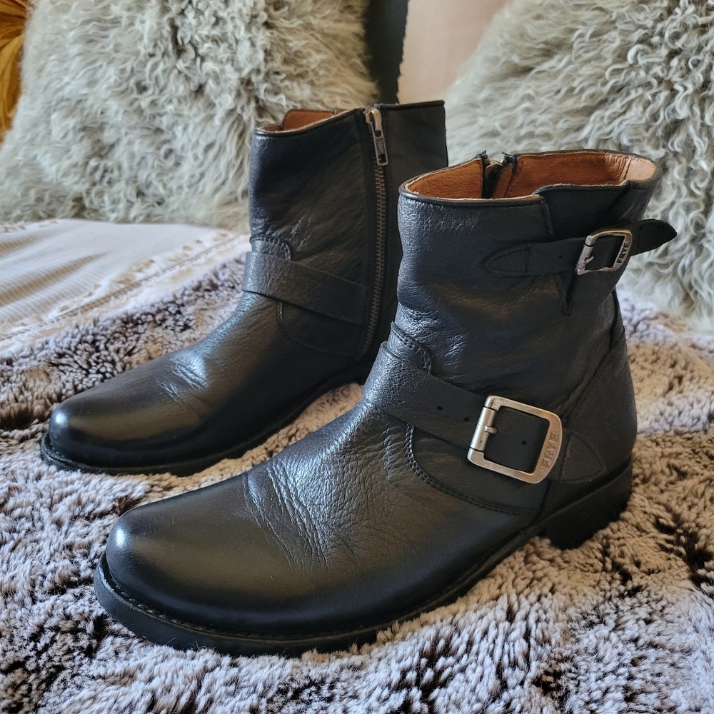Frye Black Silver buckle Booties